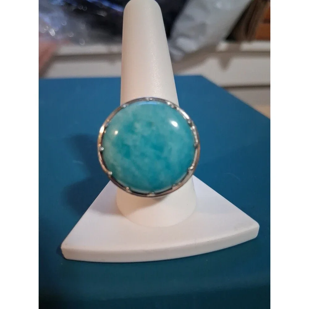 Vintage 925 Sterling Silver Larimar Cabochon Statement Ring Size 10 Taiwan